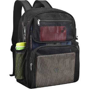 Mesh Backpack with Inner Compartment, Large Heavy Duty Mesh Bookbag with Padded Shoulder Straps for Travel Swimming Hiking Beach - Black