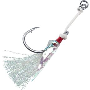 Dr.Fish 10 Pack Fishing Jigging Assist Hooks Saltwater Vertical Jig Single Replacement Hook Mylar Flash Teasers Slow Pitch Jig Lure Tuna Mackerel Flounder Snapper Offshore Fishing