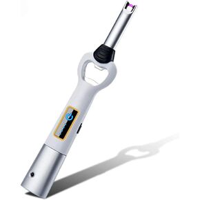 ولاعة مطبخ كهربائية طويلة USB، متعددة الاستخدامات ولاعة للتخييم ولاعة شموع، مثالية كهدية عيد الميلاد، عديمة اللهب بدون البيوتان (أبيض فضي) in Kuwait