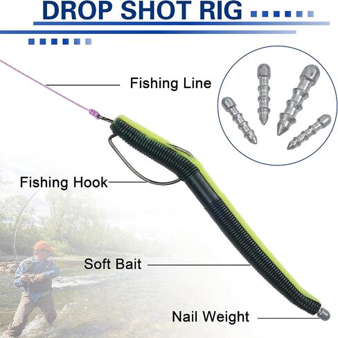 Fishing Weights Nail Weights for Bass Fishing, 40pcs Wacky Worm Weights Insert Sinkers Fishing Weights Tackle for Plastic Worms Lures Wacky Rig and Neko Rig Bass Fishing in Saudi Arabia