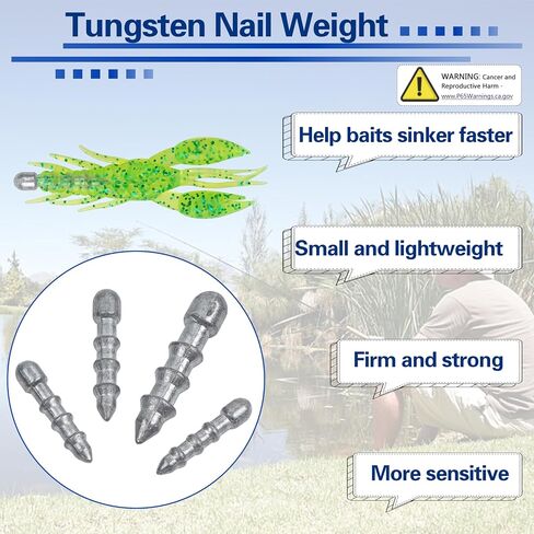 Fishing Weights Nail Weights for Bass Fishing, 40pcs Wacky Worm Weights Insert Sinkers Fishing Weights Tackle for Plastic Worms Lures Wacky Rig and Neko Rig Bass Fishing in Saudi Arabia