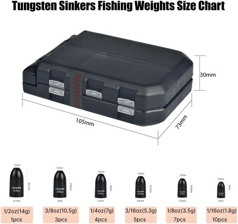 30Pcs Tungsten Bullet Fishing Weights Sinkers Kit, Tungsten Worm Weights Set Assortment Size with Fishing Tackle Box for Bass Fishing in Saudi Arabia