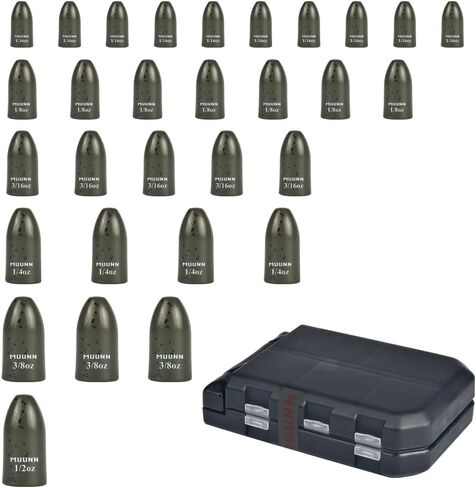 30Pcs Tungsten Bullet Fishing Weights Sinkers Kit, Tungsten Worm Weights Set Assortment Size with Fishing Tackle Box for Bass Fishing in Saudi Arabia