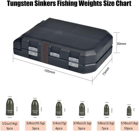 30Pcs Tungsten Bullet Fishing Weights Sinkers Kit, Tungsten Worm Weights Set Assortment Size with Fishing Tackle Box for Bass Fishing in Saudi Arabia