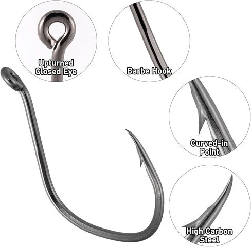 Dr.Fish 50 Pack Big River Bait Hook Catfish Hook Live Bait Hook Octopus Beak Offset Fishing Hooks Circle Hooks Saltwater Fishing Hooks Halibut Pike Trotline Hooks Catfishing Tackle Gear in Kuwait