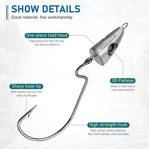 THKFISH Fish Eye Swimbait Jig Heads, 20PCS Weighted Swimbait Jig Heads,Weighted Hooks for Texas Rig or Ned Rig Fishing,Weedless Swing Jig Heads for Bass Fishing in Saudi Arabia