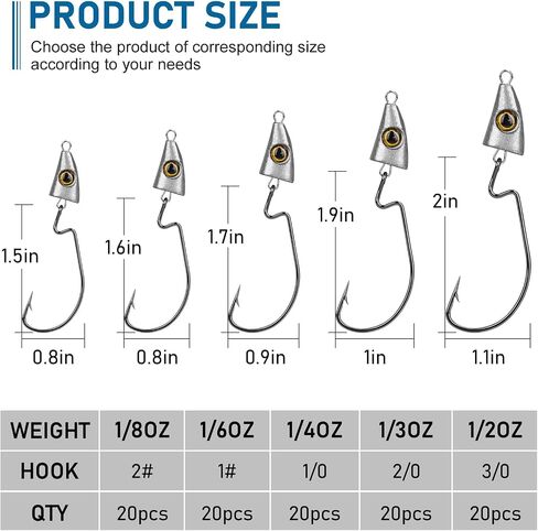 THKFISH Fish Eye Swimbait Jig Heads, 20PCS Weighted Swimbait Jig Heads,Weighted Hooks for Texas Rig or Ned Rig Fishing,Weedless Swing Jig Heads for Bass Fishing in Saudi Arabia
