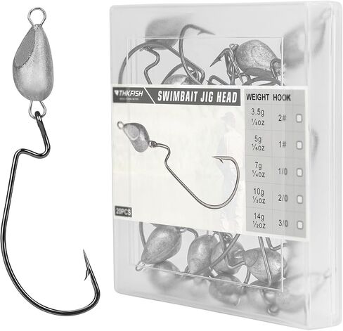 THKFISH Fish Eye Swimbait Jig Heads, 20PCS Weighted Swimbait Jig Heads,Weighted Hooks for Texas Rig or Ned Rig Fishing,Weedless Swing Jig Heads for Bass Fishing in Saudi Arabia