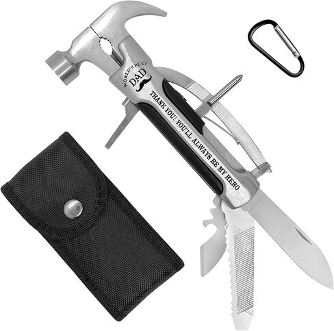 أداة هدية للأب - أداة متعددة الاستخدامات بمطرقة من الفولاذ المقاوم للصدأ مع حافظة ومشبك. أدوات رائعة لجوارب الرجال في المنزل أو السيارة in Kuwait