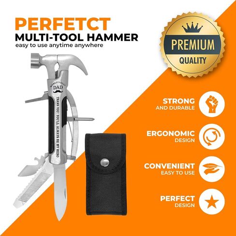 أداة هدية للأب - أداة متعددة الاستخدامات بمطرقة من الفولاذ المقاوم للصدأ مع حافظة ومشبك. أدوات رائعة لجوارب الرجال في المنزل أو السيارة in Kuwait