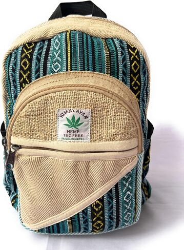 حقيبة ظهر صغيرة من القنب والقطن باللون الأزرق، حقيبة ظهر هيبي (BAG-003-SM) in Saudi Arabia