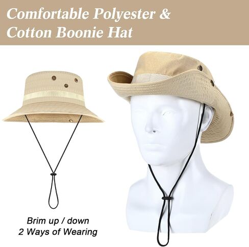 30 Pcs Bucket Hat Bulk Wide Brim Boonie Hats Safari Fishing Hat Sun Hat with Chin Strap for Men Women Hiking Travel Golf Military Beach Beige in Kuwait