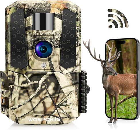 WOSPORTS WiFi Trail Camera 2K 30MP HD كاميرات الألعاب مع حركة الرؤية الليلية المنشط، كاميرا الصيد مع شاشة LCD ملونة مقاس 2.0 بوصة، وكاميرا غزال بزاوية عريضة 120 درجة لمراقبة الحياة البرية in Kuwait