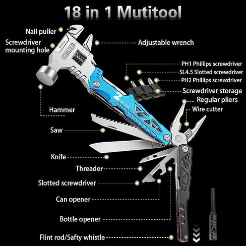 Upgraded 18 in 1 Multitool,Professional Stainless Steel Multitool Pliers with Replaceable Alloy Steel Blades Wire Cutters,Bottle Opener,Nylon Sheath,Apply to Survival,Camping & Hunting（Black） in Saudi Arabia