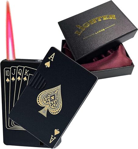Lighte Metal Creative Poker Cool Lighter Storm Lighter Jet Flame Gas Butane Refillable, Sold Without Gas in Saudi Arabia