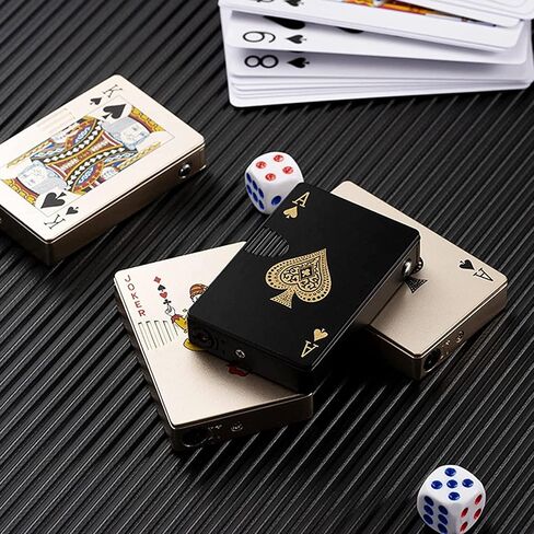 Lighte Metal Creative Poker Cool Lighter Storm Lighter Jet Flame Gas Butane Refillable, Sold Without Gas in Saudi Arabia
