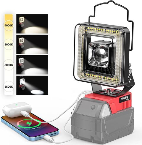 LED Work Light for Dewalt 20v Max Battery, 60W Cordless LED Flood Light with 4 Color Temperature, Portable Spotlight, Flashlights High Lumens with USB/Type-C Charging Ports for Workshop, Garage in Saudi Arabia