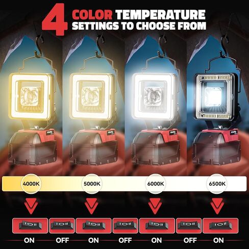 LED Work Light for Dewalt 20v Max Battery, 60W Cordless LED Flood Light with 4 Color Temperature, Portable Spotlight, Flashlights High Lumens with USB/Type-C Charging Ports for Workshop, Garage in Saudi Arabia