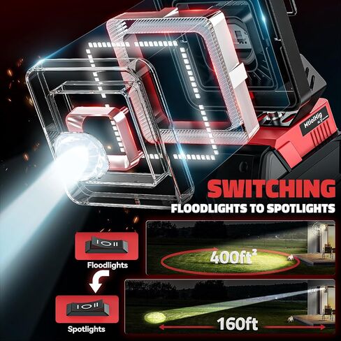 LED Work Light for Dewalt 20v Max Battery, 60W Cordless LED Flood Light with 4 Color Temperature, Portable Spotlight, Flashlights High Lumens with USB/Type-C Charging Ports for Workshop, Garage in Saudi Arabia