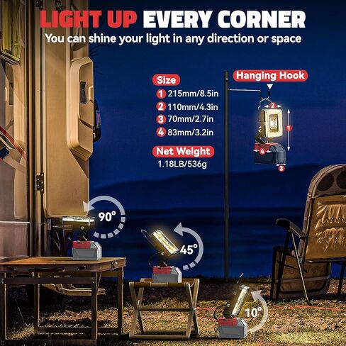 LED Work Light for Dewalt 20v Max Battery, 60W Cordless LED Flood Light with 4 Color Temperature, Portable Spotlight, Flashlights High Lumens with USB/Type-C Charging Ports for Workshop, Garage in Saudi Arabia