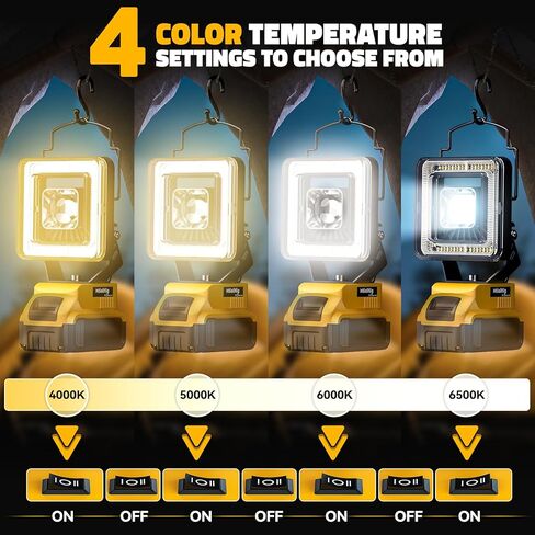 مصباح عمل LED لبطارية Dewalt 20v Max، 60W مصباح فيضانات LED لاسلكي مع 4 درجات حرارة ألوان، مصباح كشاف محمول، مصابيح كاشفة عالية اللومن مع منافذ شحن USB/Type-C لورشة العمل، المرآب in Kuwait