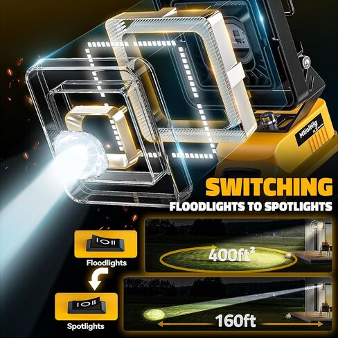 مصباح عمل LED لبطارية Dewalt 20v Max، 60W مصباح فيضانات LED لاسلكي مع 4 درجات حرارة ألوان، مصباح كشاف محمول، مصابيح كاشفة عالية اللومن مع منافذ شحن USB/Type-C لورشة العمل، المرآب in Kuwait
