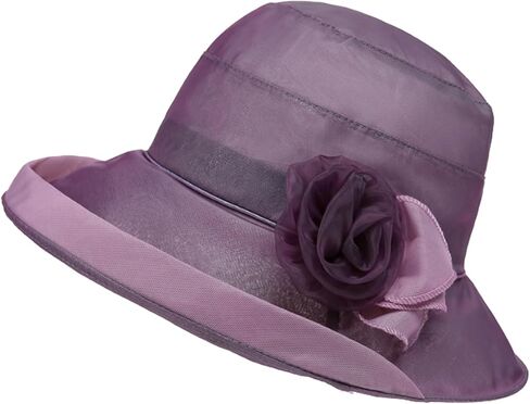 Women's Foldable Floral Bucket Hat Wide Brim Derby Church Wedding Fascinators Cloche Bowler Beach Sun Hat Derby Tea Party in Saudi Arabia