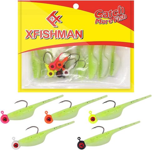 Crappie-Baits- Plastics-Jig-Heads-Kit-Shad-Fishing-Lures-for Crappie-Panfish-Bluegill-20Piece Kit - 15 Bodies- 5 Crappie Jig Heads in Saudi Arabia