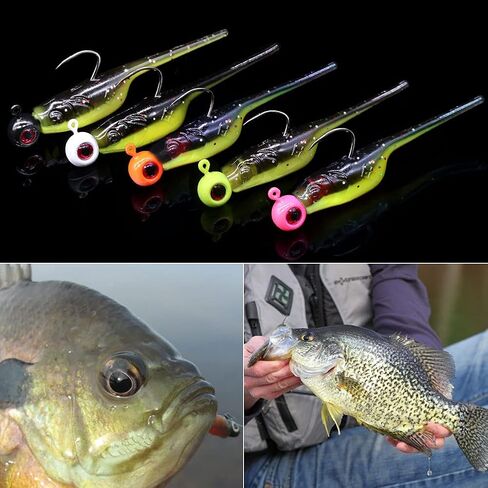 Crappie-Baits- Plastics-Jig-Heads-Kit-Shad-Fishing-Lures-for Crappie-Panfish-Bluegill-20Piece Kit - 15 Bodies- 5 Crappie Jig Heads in Saudi Arabia