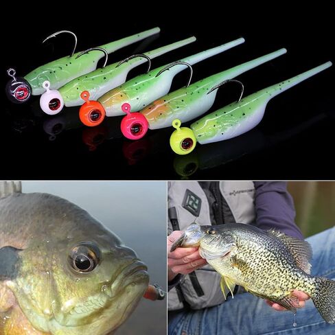 Crappie-Baits- Plastics-Jig-Heads-Kit-Shad-Fishing-Lures-for Crappie-Panfish-Bluegill-20Piece Kit - 15 Bodies- 5 Crappie Jig Heads in Saudi Arabia