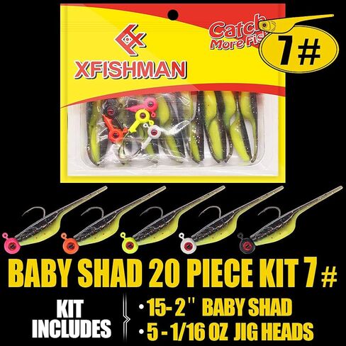 Crappie-Baits- Plastics-Jig-Heads-Kit-Shad-Fishing-Lures-for Crappie-Panfish-Bluegill-20Piece Kit - 15 Bodies- 5 Crappie Jig Heads in Saudi Arabia