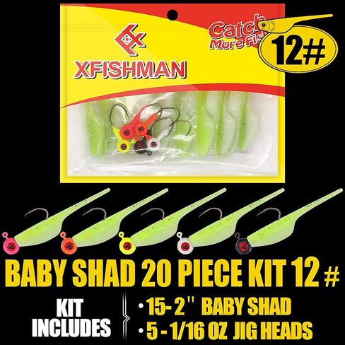 Crappie-Baits- Plastics-Jig-Heads-Kit-Shad-Fishing-Lures-for Crappie-Panfish-Bluegill-20Piece Kit - 15 Bodies- 5 Crappie Jig Heads in Saudi Arabia