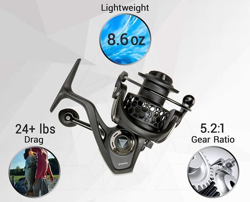 صن رايز أنجلر سكاوت 3000 بكرة دوارة للمياه العذبة | هيكل من ألياف الكربون خفيف الوزن بوزن 8.6 أونصة | قرص ثلاثي 24+ رطل أقصى سحب | 10+1 ستانلس ستيل BB | 5.2:1 نسبة التروس | قبضة إيفا in Kuwait