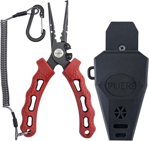 Goture Fishing Pliers, Saltwater Line Cutter with Split Ring Pliers, Fishing Hook Remover, Corrosion Resistant Fishing Needle Nose Pliers with Sheath Lanyard, Fishing Gear Gifts for Men in Saudi Arabia