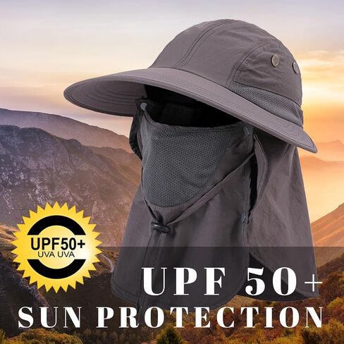 Fisherman Bucket Hats Wide Brim Sun Hat UPF 50+ with Face Cover & Neck Flap, Ponytail Design for Women Men in Saudi Arabia
