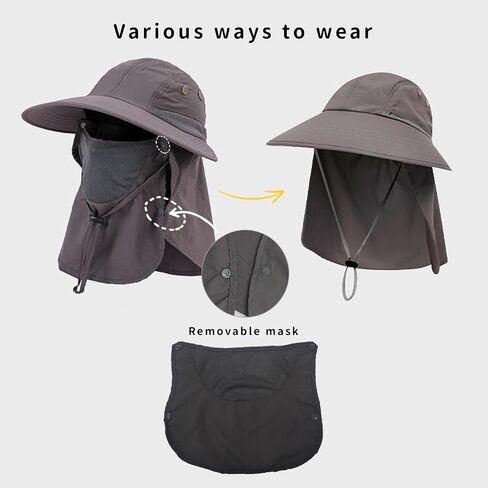 Fisherman Bucket Hats Wide Brim Sun Hat UPF 50+ with Face Cover & Neck Flap, Ponytail Design for Women Men in Saudi Arabia