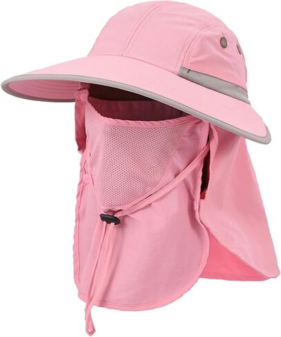 Fisherman Bucket Hats Wide Brim Sun Hat UPF 50+ with Face Cover & Neck Flap, Ponytail Design for Women Men in Saudi Arabia