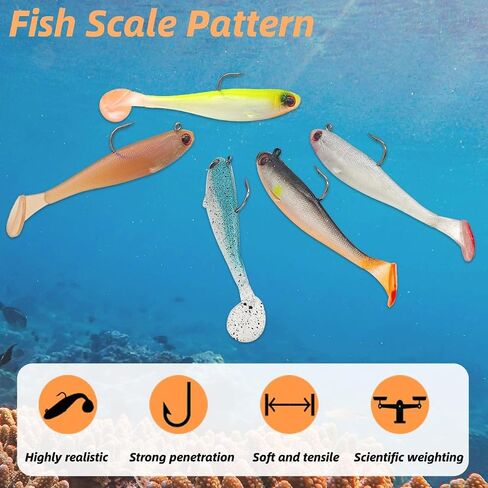 5PCS Pre-Rigged Jig Head Soft Fishing Lures with Paddle Tail, Swim Baits 3D Eyes Spinner Blades for Bass Fishing, Fishing Bait for Freshwater Saltwater, Fishing Lures for Bass Trout Walleye Crappie in Saudi Arabia