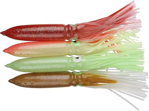Squid Skirts Fishing Lures – 4pcs Mixed Colors Glow Octopus Plastic Lures Fishing Soft Baits 11.8" in Saudi Arabia