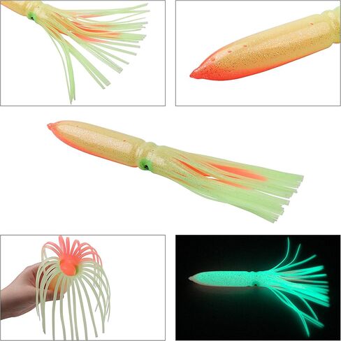 Squid Skirts Fishing Lures – 4pcs Mixed Colors Glow Octopus Plastic Lures Fishing Soft Baits 11.8" in Saudi Arabia