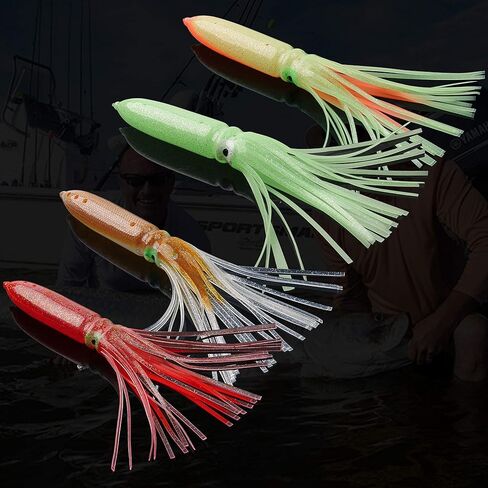 Squid Skirts Fishing Lures – 4pcs Mixed Colors Glow Octopus Plastic Lures Fishing Soft Baits 11.8" in Saudi Arabia