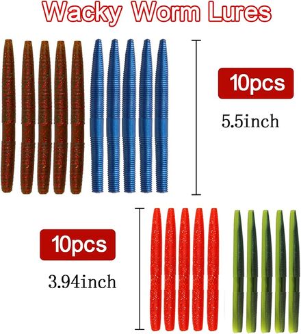 Wacky Worm Fishing Lures Kit, Bass Fishing Wacky Rig Kit Soft Plastic Lures Wacky Worm Tool Wacky O-Rings Weedless Worm Hooks Tackle for Bass Fishing in Saudi Arabia