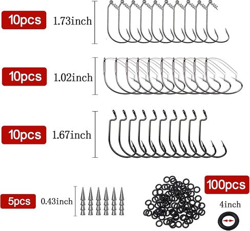 Wacky Worm Fishing Lures Kit, Bass Fishing Wacky Rig Kit Soft Plastic Lures Wacky Worm Tool Wacky O-Rings Weedless Worm Hooks Tackle for Bass Fishing in Saudi Arabia