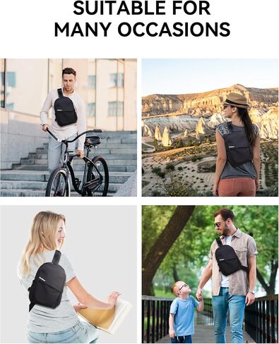 Crossbody Bags for Women Men - Travel Sling Backpack with Water Bottle Pocket, Multipurpose Chest Cross Body Shoulder Bag, Hiking Casual Daypack for Women Men - Black in Saudi Arabia