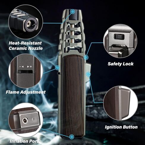 Butane Torch Lighter, Windproof Jet Flame Cooking Torch Lighter, Refillable, Flame Adjustable Outdoor Lighters with Safety and Fire Lock, Gift Box Package. (Butane Not Include) in Saudi Arabia