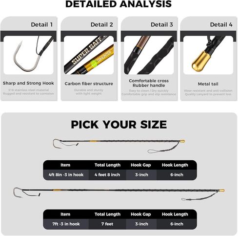Carbon Fiber Fishing Gaff Saltwater Fish Gaff with S316 Stainless Steel Fishing Hook in Saudi Arabia