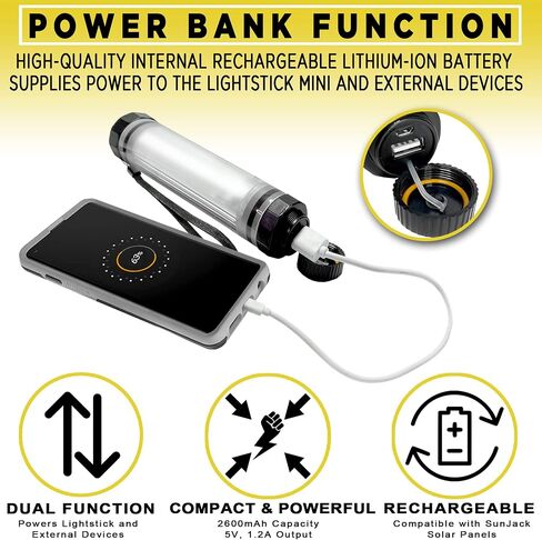 SunJack LightStick - ضوء مقاوم للماء قابل لإعادة الشحن مع بنك الطاقة، والمشي لمسافات طويلة، وحقائب الظهر والتخييم، وإكسسوارات المعدات الأساسية، ومستلزمات النجاة في حالات الطوارئ والتأهب للأعاصير in Saudi Arabia
