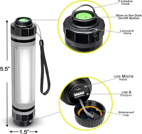 SunJack LightStick - ضوء مقاوم للماء قابل لإعادة الشحن مع بنك الطاقة، والمشي لمسافات طويلة، وحقائب الظهر والتخييم، وإكسسوارات المعدات الأساسية، ومستلزمات النجاة في حالات الطوارئ والتأهب للأعاصير in Saudi Arabia