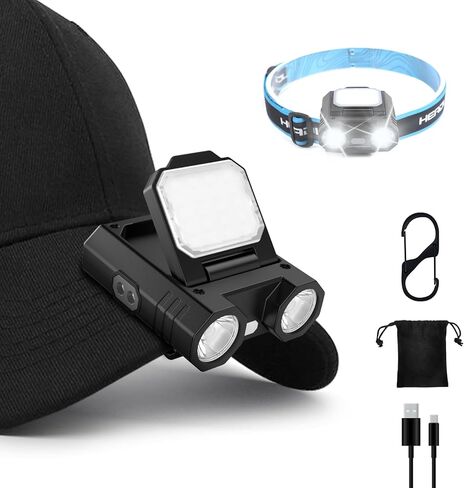 LED Hat Clip Light 400 Lumen Rechargeable Clip on Cap Lights with Motion Sensor, 180° Adjustable Hands Free Hat Flashlight Headlamp for Camping, Fishing, Hiking in Saudi Arabia