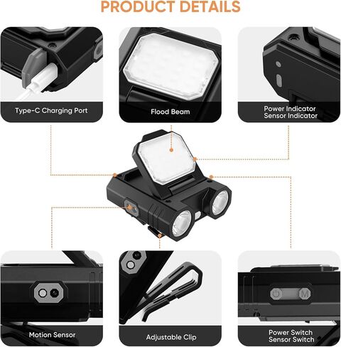 LED Hat Clip Light 400 Lumen Rechargeable Clip on Cap Lights with Motion Sensor, 180° Adjustable Hands Free Hat Flashlight Headlamp for Camping, Fishing, Hiking in Saudi Arabia